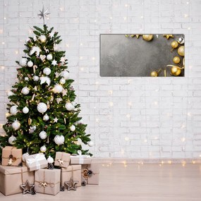 Quadro acrilico Palline di Natale con stelle dorate 100x50 cm