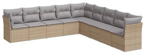 Set Divano da Giardino 9 pz con Cuscini Beige in Polyrattan