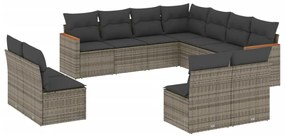 Set Divani da Giardino 11 pz con Cuscini in Polyrattan Grigio