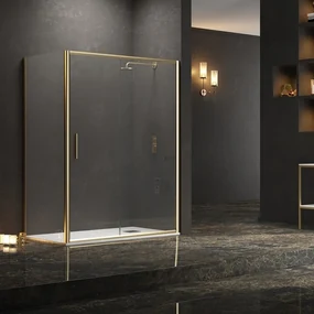 Kamalu - Box doccia angolare 80x140 oro spazzolato scorrevole | KE-4000G