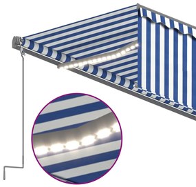 Tenda Automatica Parasole LED Sensore Vento 5x3 m Blu Bianco