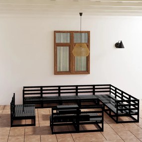 Set divani da giardino 13 pz nero in legno massello di pino