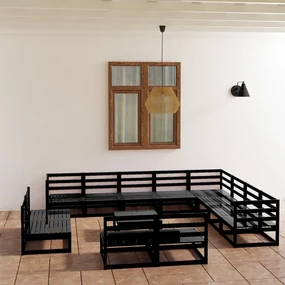 Set divani da giardino 13 pz nero in legno massello di pino