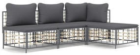 Set divani da giardino 4 pz con cuscini antracite in polyrattan