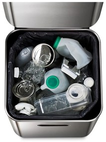 Bidone in acciaio per rifiuti differenziati in argento 40 l Totem Compact - Joseph Joseph