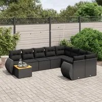 Set Divani da Giardino 10pz con Cuscini in Polyrattan Nero 3225166