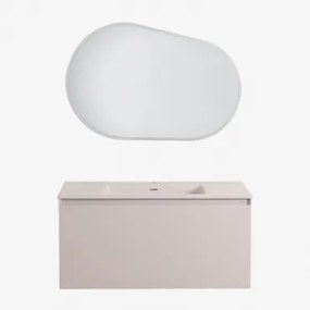 Set Mobili Da Bagno In Legno Macrae Con Lavabo Integrato Beige Lino & Ovalado Led Y Antivaho (100x65 Cm) Meunier & Senza Rubinetto & - Sklum