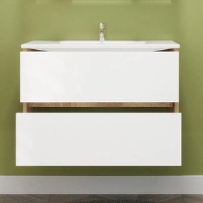 Kamalu - Mobile bagno sospeso 80 cm bicolore rovere naturale e bianco | LAC-AMFI-80
