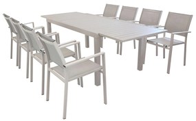 DEXTER - set tavolo in alluminio cm 160/240 x 90 x 75 h con 8 poltrone Venus