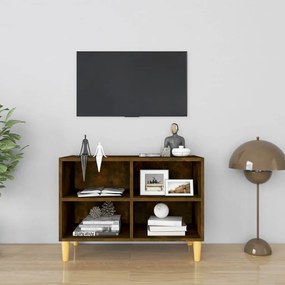 Mobile TV con Gambe in Legno Massello Rovere Fumo 69,5x30x50 cm