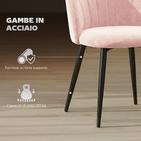 Set 2 Sedie da Pranzo Imbottite 52x55x79 cm con Schienale a Conchiglia in Velluto Rosa...