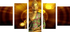 Quadri 5 pezzi – Statua di Buddha con sfondo astratto
