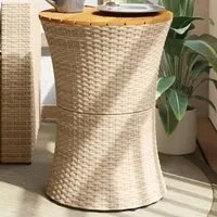 Tavolino Giardino Forma Tamburo Beige Polyrattan Legno Massello 368298