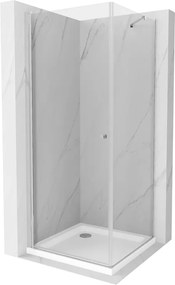 Mexen Pretoria cabina doccia a battente 100 x 100 cm, trasparente, cromato + piatto doccia Flat - 852-100-100-01-00-4010