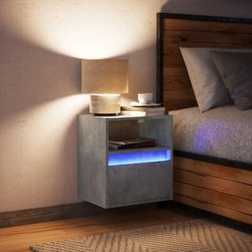 Comodino a parete con luci led grigio cemento