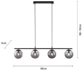 JUST LIGHT. 14604-18 - Lampadario a sospensione con filo WIDOW 4xE14/25W/230V nero