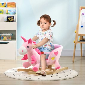 Unicorno a Dondolo Cavalcabile Peluche con 32 Canzoni 65x35x45 cm con Cintura di Sicurezza Rosa...
