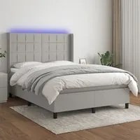 Letto a Molle Materasso e LED Grigio Chiaro 140x200 cm Tessuto 3138317