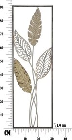 Pannello Decorativo In Ferro E Legno Foglie 30,5x1,9x91 Cm Oro E Argento Ver.A