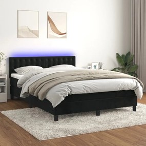 Letto A Molle Con Materasso E Led Nero 140x200 Cm İn Velluto /