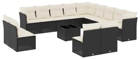 Set divani da giardino 14pz con cuscini in polyrattan nero