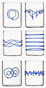Set di 6 bicchieri in vetro borosilicato fatti a mano Deco' Blu