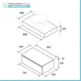 Composizione bagno sospesa 80 cm noce maya con specchio Sumo