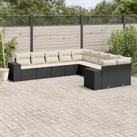 Set Divani da Giardino 10pz con Cuscini in Polyrattan Nero 3255443