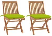 Sedie Giardino 2 pz e Cuscini Verde Brillante Massello di Teak 3062459