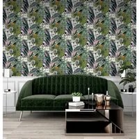 DUTCH WALLCOVERINGS Carta da Parati Passion Flower Bianco e Verde 442611