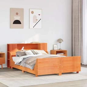 Letto Senza Materasso Marrone Cera 140x190 Cm İn Legno Di Pino /