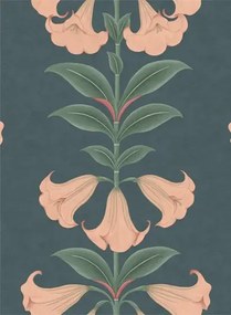Cole & Son Carta da parati Angels Trumpet - Coral/ Viridian on Ink