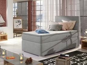 Letto singolo boxspring Digione - Tessuto grigio chiaro liscio