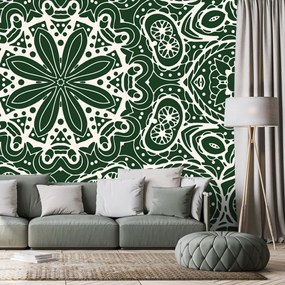 Carta da parati – Mandala bianca su sfondo verde