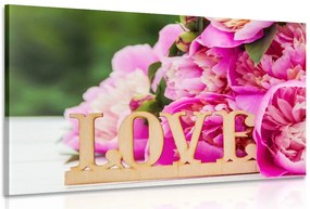 Quadro su tela – Peonie con scritta Love