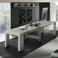 Tavolo da pranzo moderno, Made in Italy, Consolle allungabile fino a 12 posti, con portallunghe, cm 51/300x90h77 Cemento