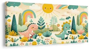 Quadro su tela – Amici dinosauri in giardino colorato