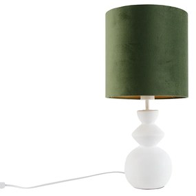 Lampada da tavolo di design con paralume in velluto bianco verde con oro 25 cm - Alisia