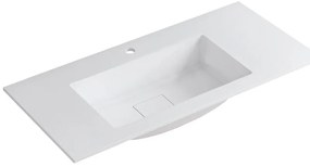 Lavabo a incasso rettangolare vasca centrale L 100.5 x H 15 x P 46 cm in resina bianco opaco