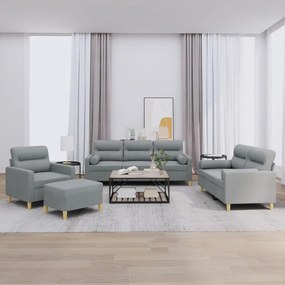 Set Divani 4 Pz Con Cuscini Grigio Chiaro İn Tessuto /