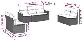 Set divani da giardino con cuscini 7pz nero polyrattan