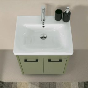 Mobile bagno sospeso 55 cm verde effetto legno con armadietto a specchio Sofia