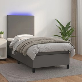 Giroletto Molle Con Materasso E Led Grigio 90x200cm Similpelle /