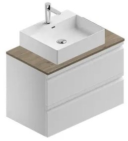 Mobile da bagno sotto lavabo Pull bianco laccato opaco L 80 x H 56 x P 46 cm 2 cassetti, lavabo non incluso