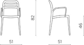 Sedia interni ed esterni impilabile con braccioli - MEG Nero 2 pezzi