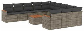 Set divani da giardino 12 pz con cuscini grigio in polyrattan