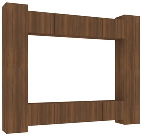 Set mobili porta tv 8pz rovere marrone in legno multistrato