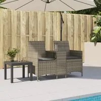 Divano Giardino 2 Posti con Tavolo e Cuscini Grigio Polyrattan 4003886