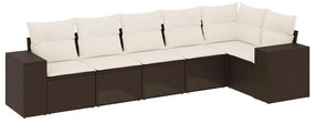 Set divano da giardino 6 pz con cuscini marrone in polyrattan