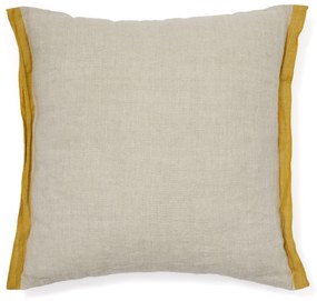 Kave Home - Federa cuscino Suerta 100% lino beige e mostarda 45 x 45 cm